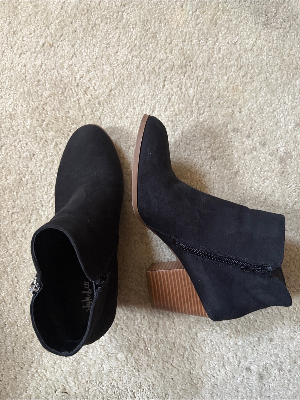 Style & Co. Black Suede Ankle Booties with Stacked Heel